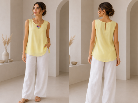 Bluze Dama - Bluza dama galbena fara maneci cu croi lejer si decolteu rotund