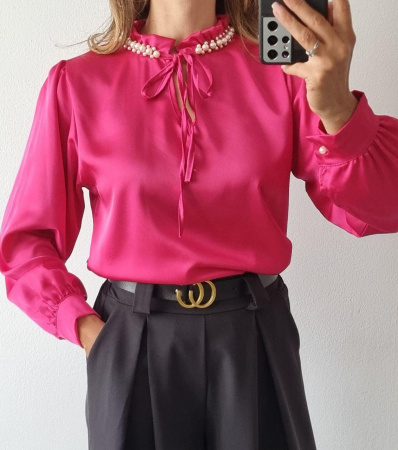 Imbracaminte Dama - Bluza dama material satinat si guler cu perle - HEB