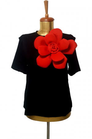 Imbracaminte Dama - Bluza dama ornata cu trandafir rosu - Flower - negru