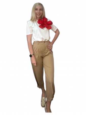 Bluza dama ornata cu trandafir rosu - Flower - alb [11]