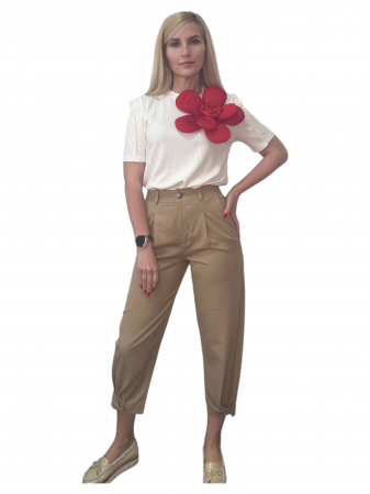 Bluza dama ornata cu trandafir rosu - Flower - alb [4]