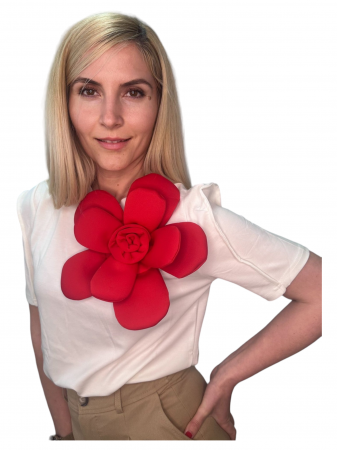 Bluza dama ornata cu trandafir rosu - Flower - alb [1]