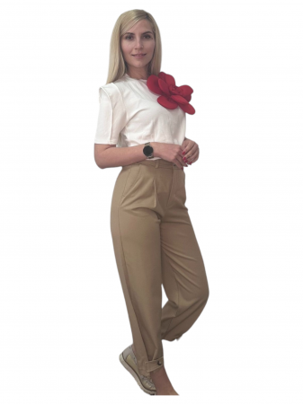 Bluza dama ornata cu trandafir rosu - Flower - alb [7]