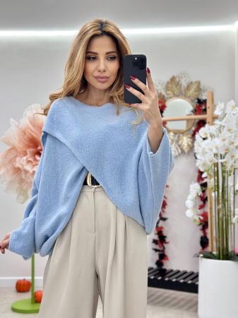 Bluza dama tricot pufos oversize, talie unica, model asimetric [1]