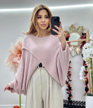 Bluza dama tricot pufos oversize, talie unica, model asimetric [2]