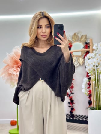 Bluza dama tricot pufos oversize, talie unica, model asimetric [4]