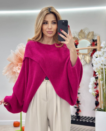 Bluza dama tricot pufos oversize, talie unica, model asimetric [6]