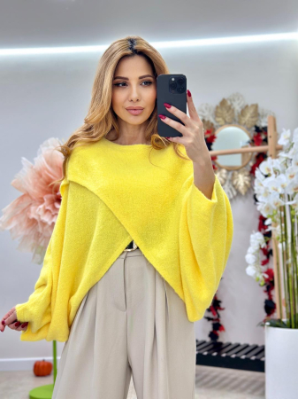 Bluza dama tricot pufos oversize, talie unica, model asimetric [8]