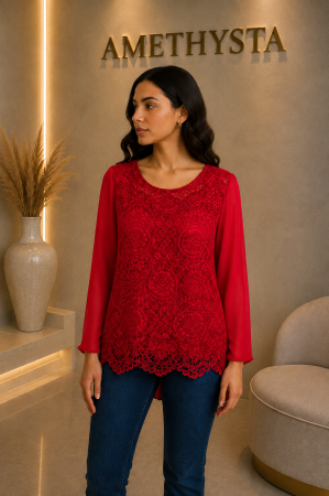 Bluze Dama - Bluza eleganta din dantela frontala si cu maneci vaporoase