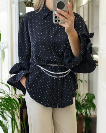 Bluza eleganta din vascoza cu pietricele si maneci cu volane – croi larg [6]
