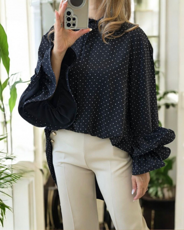 Bluza eleganta din vascoza cu pietricele si maneci cu volane – croi larg [7]