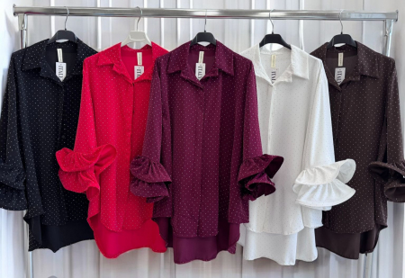 Bluza eleganta din vascoza cu pietricele si maneci cu volane – croi larg [3]