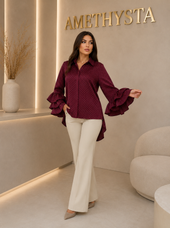 Bluze Dama - Bluza eleganta din vascoza cu pietricele si maneci cu volane – croi larg