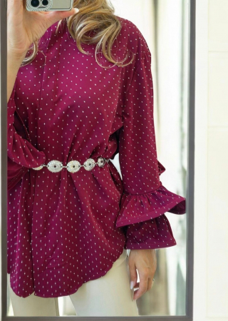 Bluza eleganta din vascoza cu pietricele si maneci cu volane – croi larg [2]