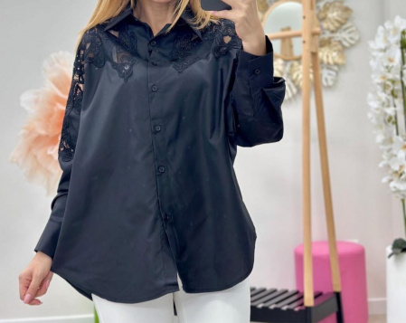 New Entry - Bluza eleganta oversize cu insertii dantela pe umeri si maneci, marime universala S-M