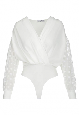 Body cu maneca lunga din tulle cu buline [3]