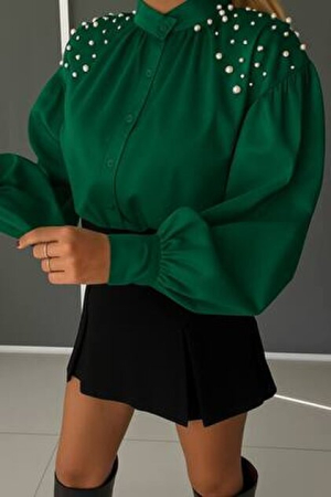 Cămașă Diafană cu Perle Decorative pe Umeri – Croi Lejer [3]