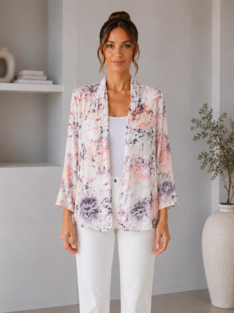 New Entry - Camasa multicolora cu imprimeu floral fara inchidere tip jacheta