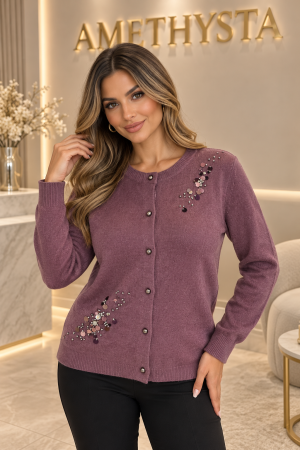 Pulovere Dama - Cardigan dama cu nasturi, paiete si strasuri decorative