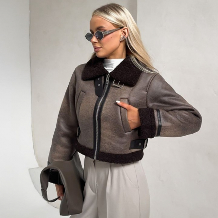Jachete Dama - Cojoc Dama Combinatie Piele Intoarsa si Blana ECO - 3