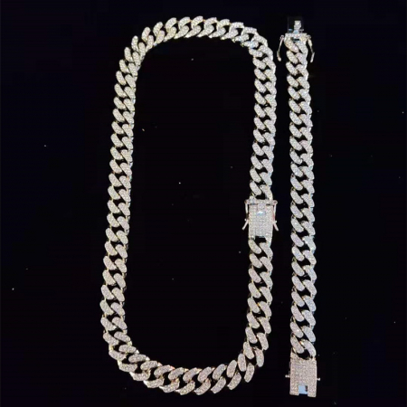 Colier Cuban, Cristal Zirconiu ICED OUT MIAMI lant zale 13mm, inchidere cu siguranta, din otel inoxidabil, Hip-Hop Style [5]