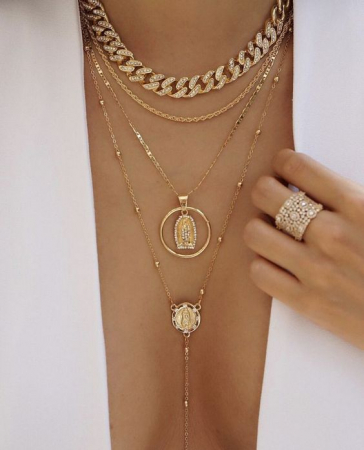 Colier Cuban, Cristal Zirconiu ICED OUT MIAMI lant zale 13mm, inchidere cu siguranta, din otel inoxidabil placat cu aur, Hip-Hop Style [16]