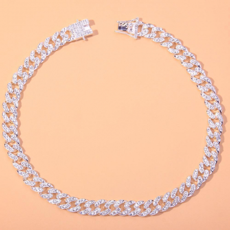 Colier Cuban, Cristal Zirconiu ICED OUT MIAMI lant zale 13mm, inchidere cu siguranta, din otel inoxidabil placat cu aur, Hip-Hop Style [20]