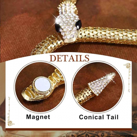 Colier Pandantiv Auriu Accesorizat cu Strasuri – Gold Snake, prindere magnetica, otel inoxidabil [3]