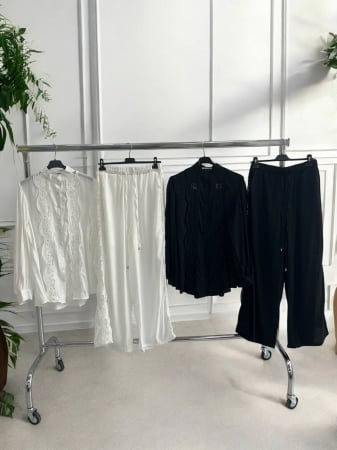 Compleu Bumbac Dama Croi Larg, Camasa Si Pantaloni, Marime Universala, Alb Sau Negru [3]