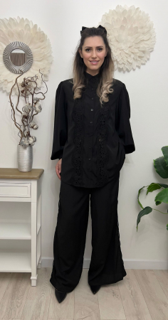 Imbracaminte Dama - Compleu Bumbac Dama Croi Larg, Camasa Si Pantaloni, Marime Universala, Alb Sau Negru