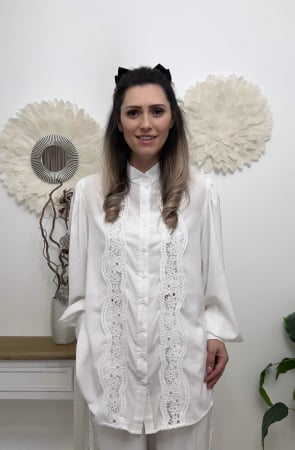 Compleu Bumbac Dama Croi Larg, Camasa Si Pantaloni, Marime Universala, Alb Sau Negru [1]
