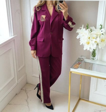 Compleuri casual - Compleu Casual Oversized cu Dungi Laterale si Sacou Lejer – Marime Universal L–2XL