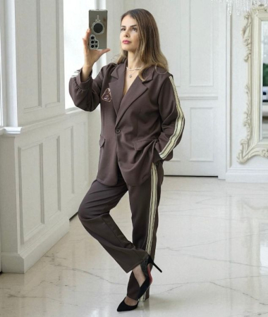 Compleu Casual Oversized cu Dungi Laterale si Sacou Lejer – Marime Universal L–2XL [6]