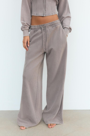 Compleu dama 2 piese din bumbac organic, set trening casual cu bluza cu gluga si pantaloni cu talie inalta [1]