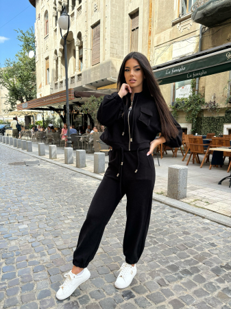 Compleuri Dama - Compleu Dama 2 Piese din Bumbac - Set 2 Piese Hanorac Crop si Pantaloni
