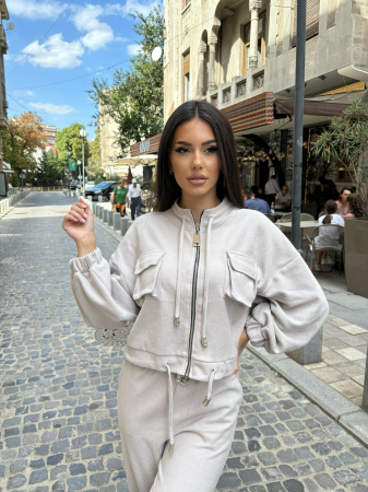 Compleu Dama 2 Piese din Bumbac - Set 2 Piese Hanorac Crop si Pantaloni [15]