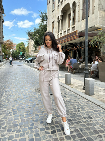 Compleu Dama 2 Piese din Bumbac - Set 2 Piese Hanorac Crop si Pantaloni [21]