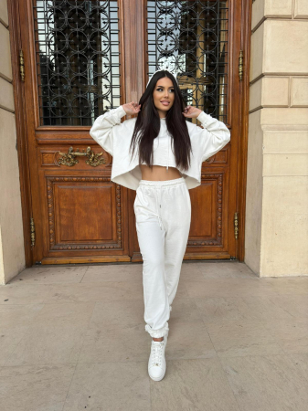 Compleu Dama 2 Piese din Bumbac - Set 2 Piese Hanorac Crop si Pantaloni [22]