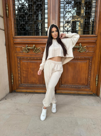 Compleuri Dama - Compleu Dama 2 Piese din Bumbac - Set 2 Piese Hanorac Crop si Pantaloni