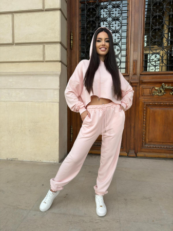Compleuri Dama - Compleu Dama 2 Piese din Bumbac - Set 2 Piese Hanorac Crop si Pantaloni