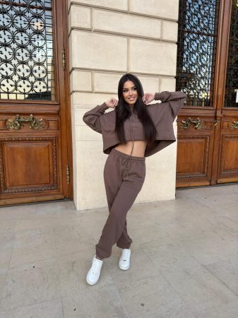Compleu Dama 2 Piese din Bumbac - Set 2 Piese Hanorac Crop si Pantaloni [28]