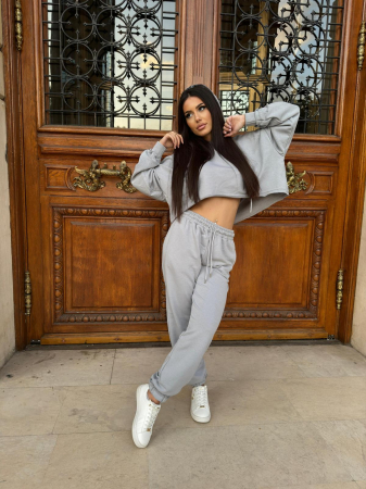 Compleu Dama 2 Piese din Bumbac - Set 2 Piese Hanorac Crop si Pantaloni [31]
