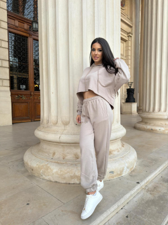 Compleu Dama 2 Piese din Bumbac - Set 2 Piese Hanorac Crop si Pantaloni [32]