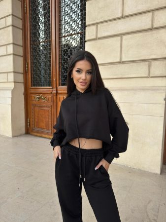 Compleu Dama 2 Piese din Bumbac - Set 2 Piese Hanorac Crop si Pantaloni [36]