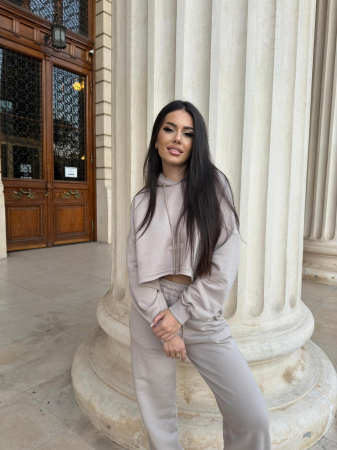 Compleu Dama 2 Piese din Bumbac - Set 2 Piese Hanorac Crop si Pantaloni [37]
