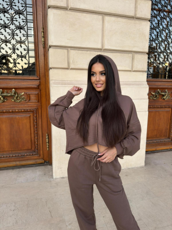 Compleu Dama 2 Piese din Bumbac - Set 2 Piese Hanorac Crop si Pantaloni [42]