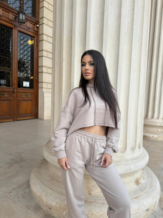 Compleu Dama 2 Piese din Bumbac - Set 2 Piese Hanorac Crop si Pantaloni [45]