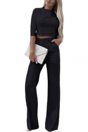 Compleuri Dama - Compleu dama bluza si pantaloni office - Bianca - negru