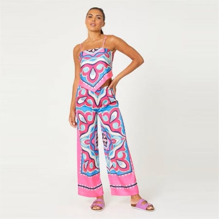Compleuri Dama - Compleu Dama Top si Pantaloni Satin cu imprimeuri diverse