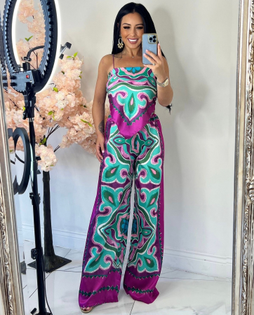 Compleuri Dama - Compleu Dama Top si Pantaloni Satin cu imprimeuri diverse